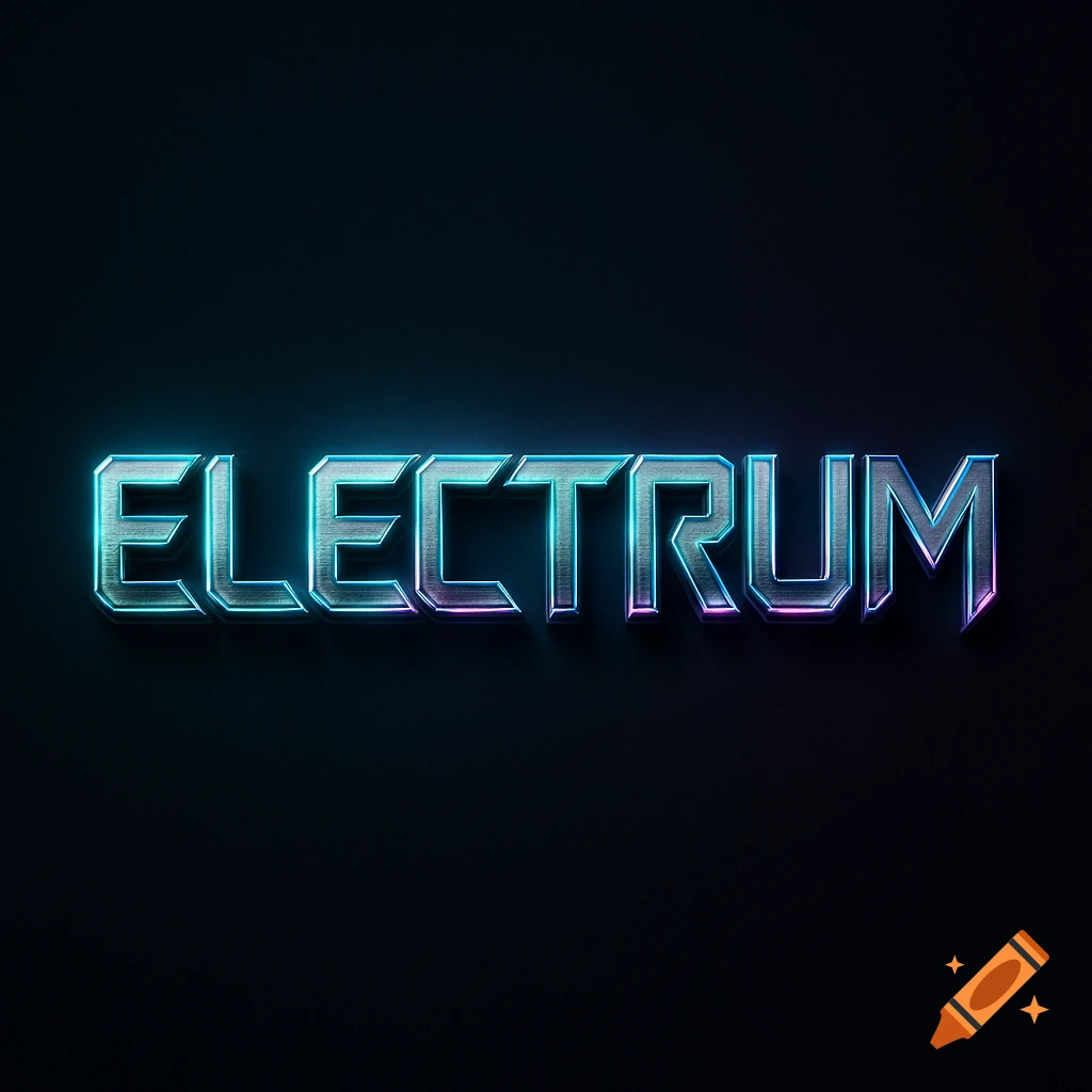 The word ELECTRUM in a metallic, stylized font with a blue and purple neon glow on a dark background.