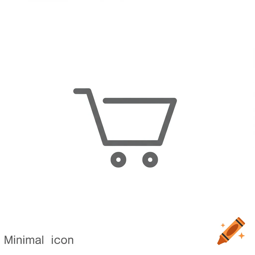 A minimal gray outline shopping cart icon on a white background, with 'Minimal icon' text.