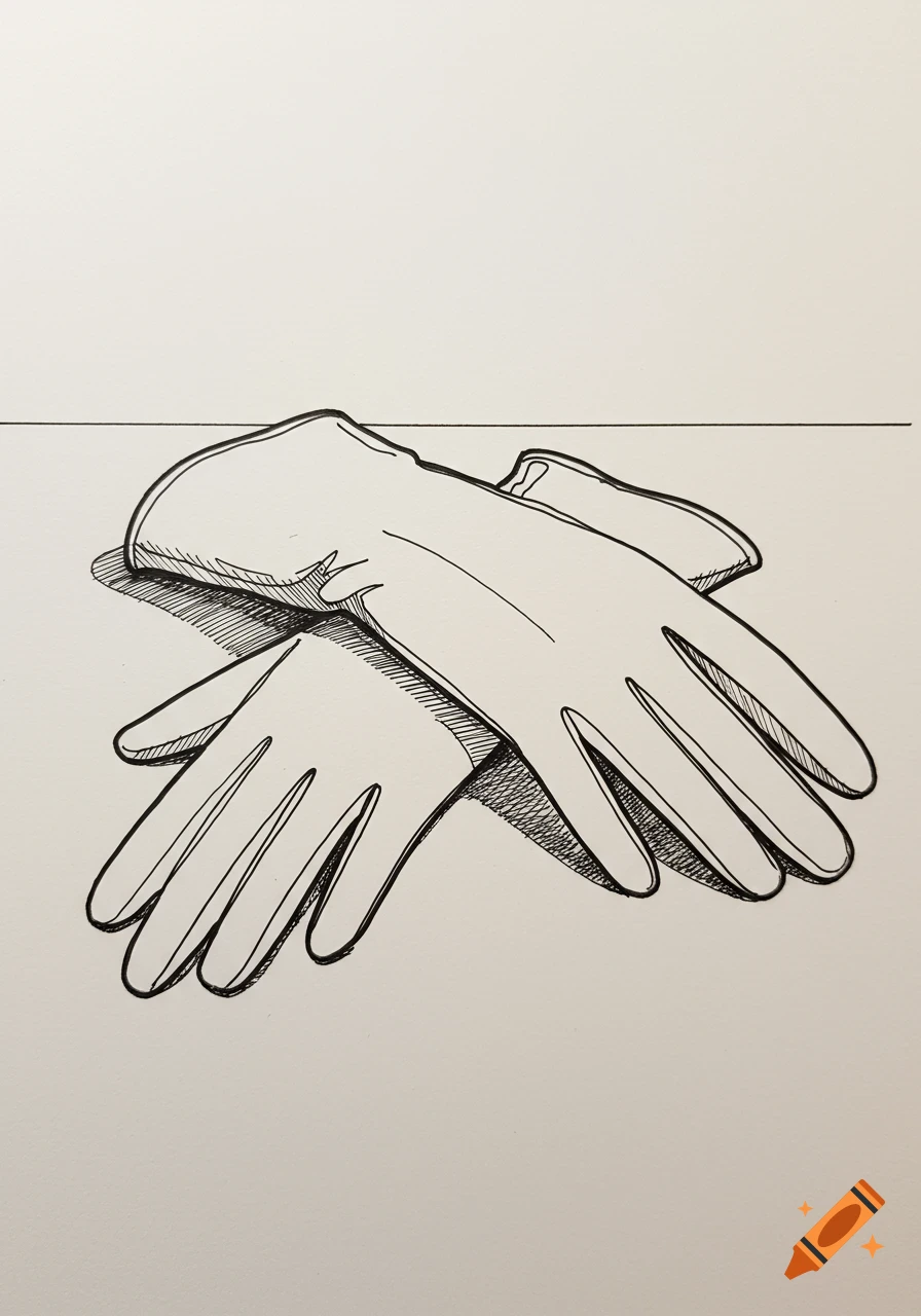 Simple line drawing of two white ladies' gloves folded on a tabletop.