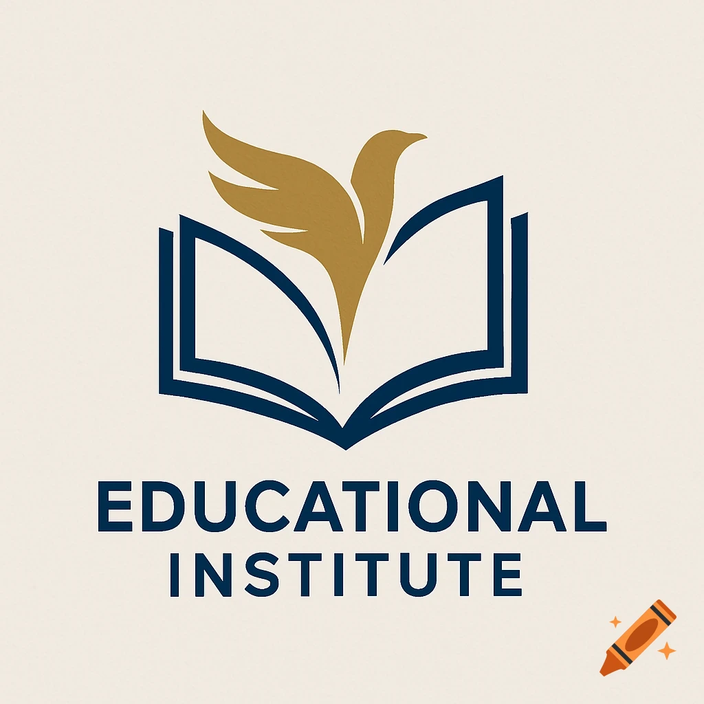 Minimalist logo of an open book in blue with a golden bird flying from its pages, above the text 'EDUCATIONAL INSTITUTE' on a cream background.