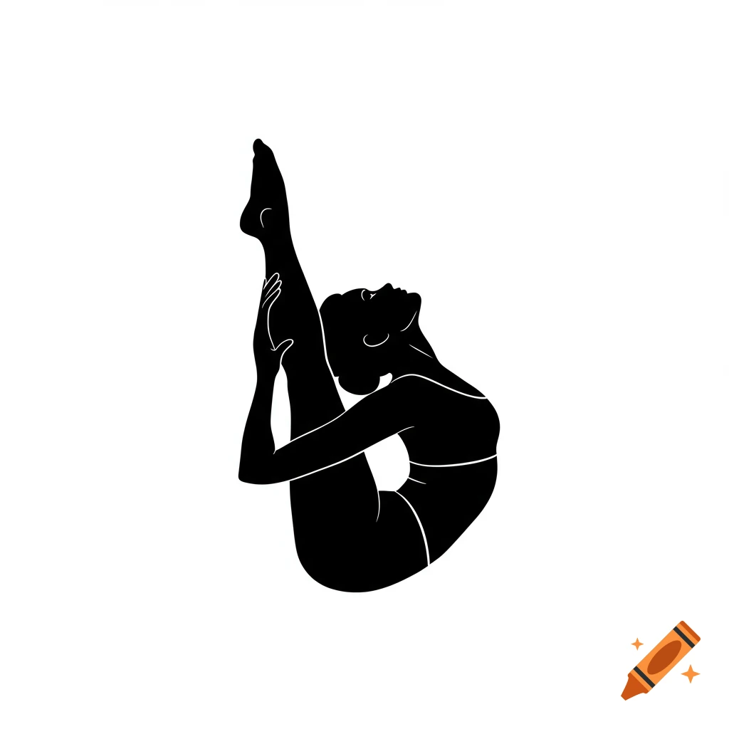 A minimalist black silhouette of a woman in a yoga pose with legs raised straight up on a white background.