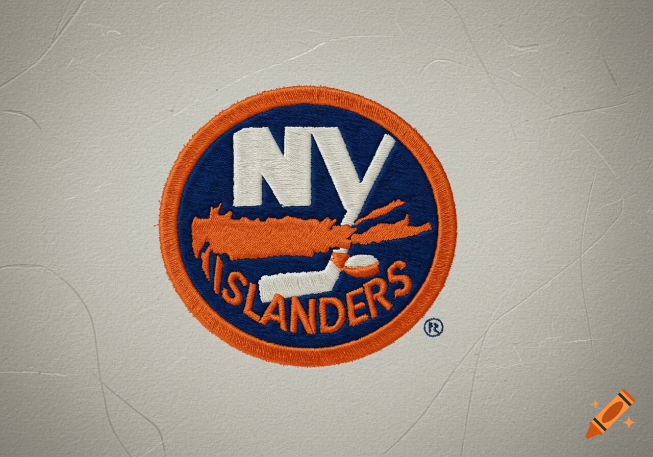 Circular embroidered New York Islanders hockey team logo patch on a textured background.