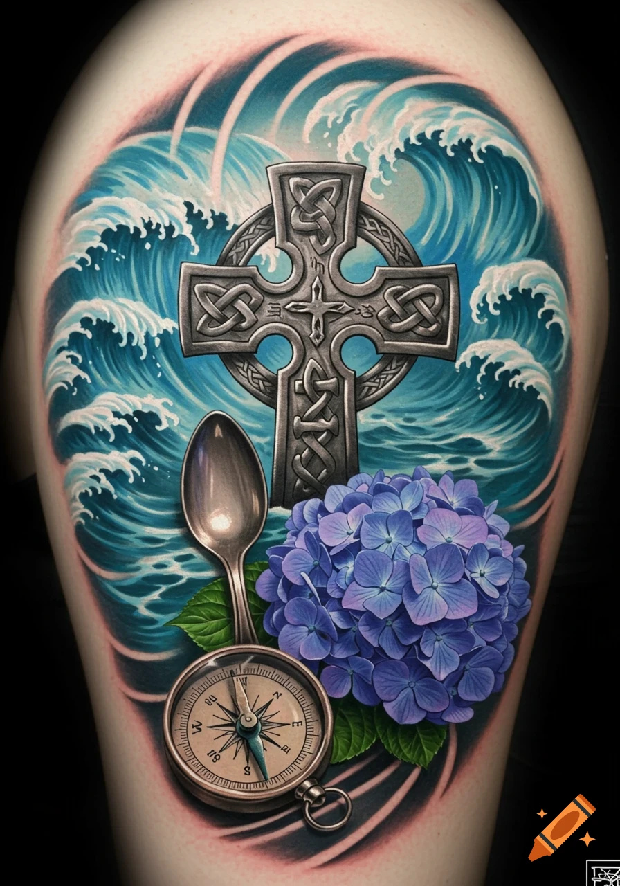 Intricate Stone Cross Tattoo created on Craiyon, image size:896x1280