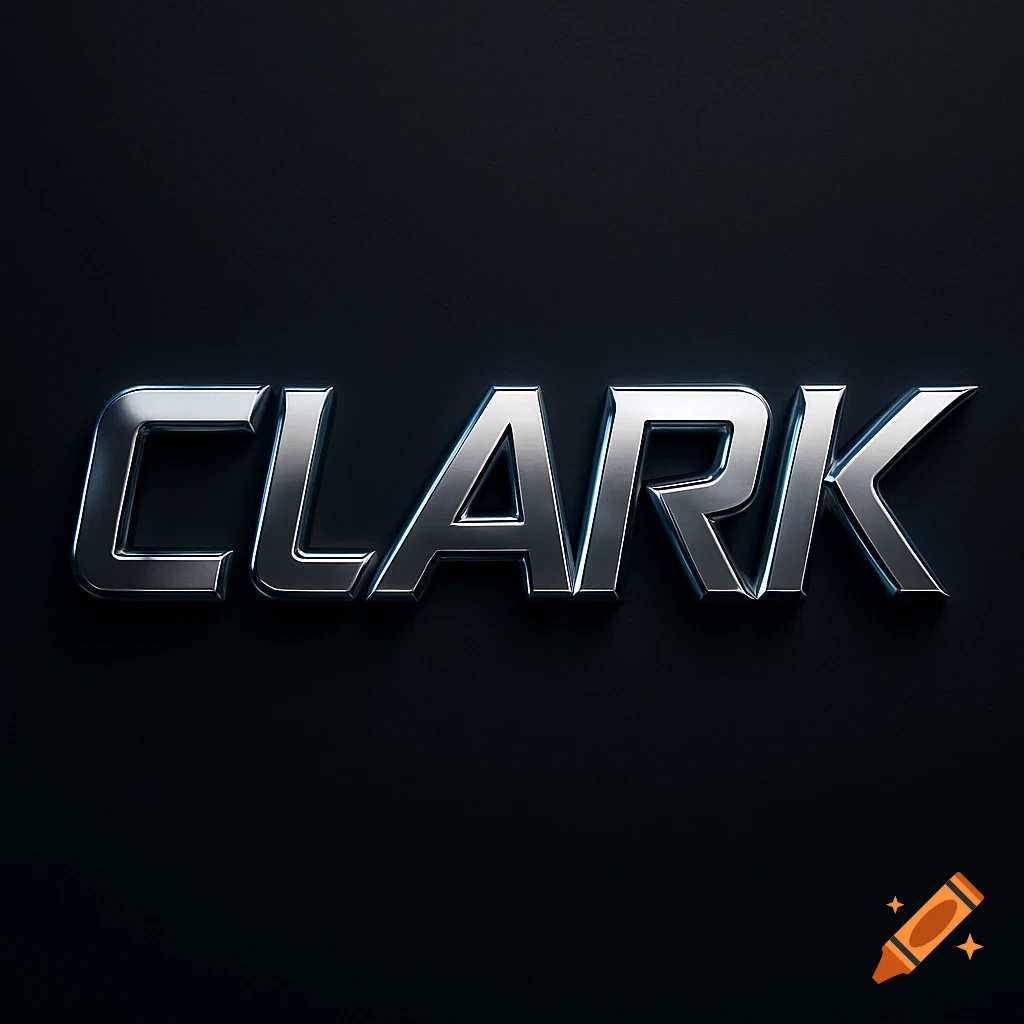 Metallic 3D text spelling CLARK with a blue glow on a dark background.