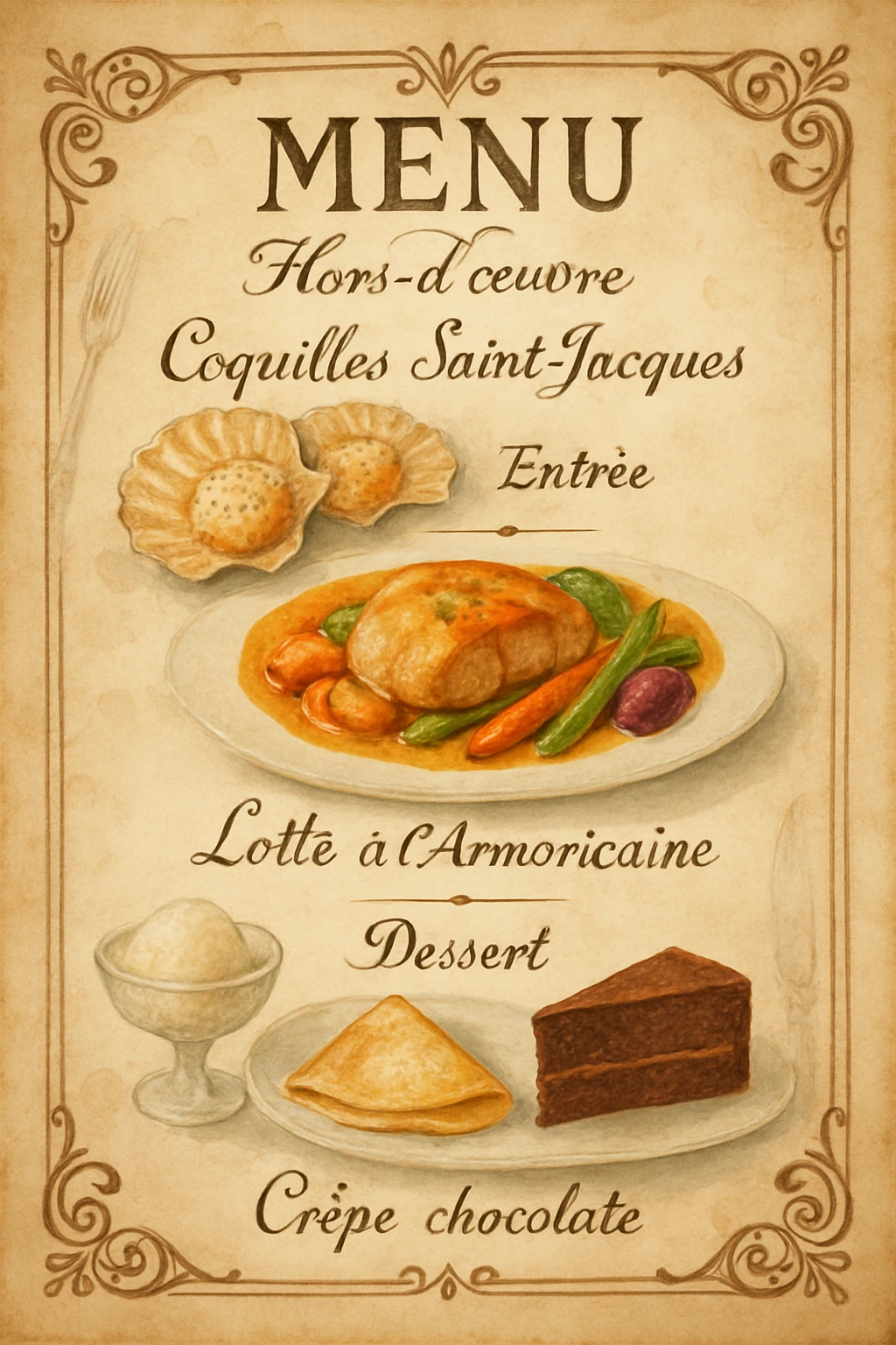 Menu creado en Craiyon