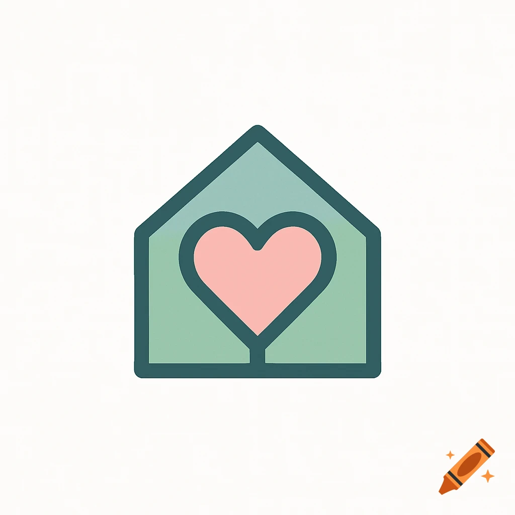 A simple, modern logo of a green house icon with a pink heart inside, on a white background, in a flat design style.