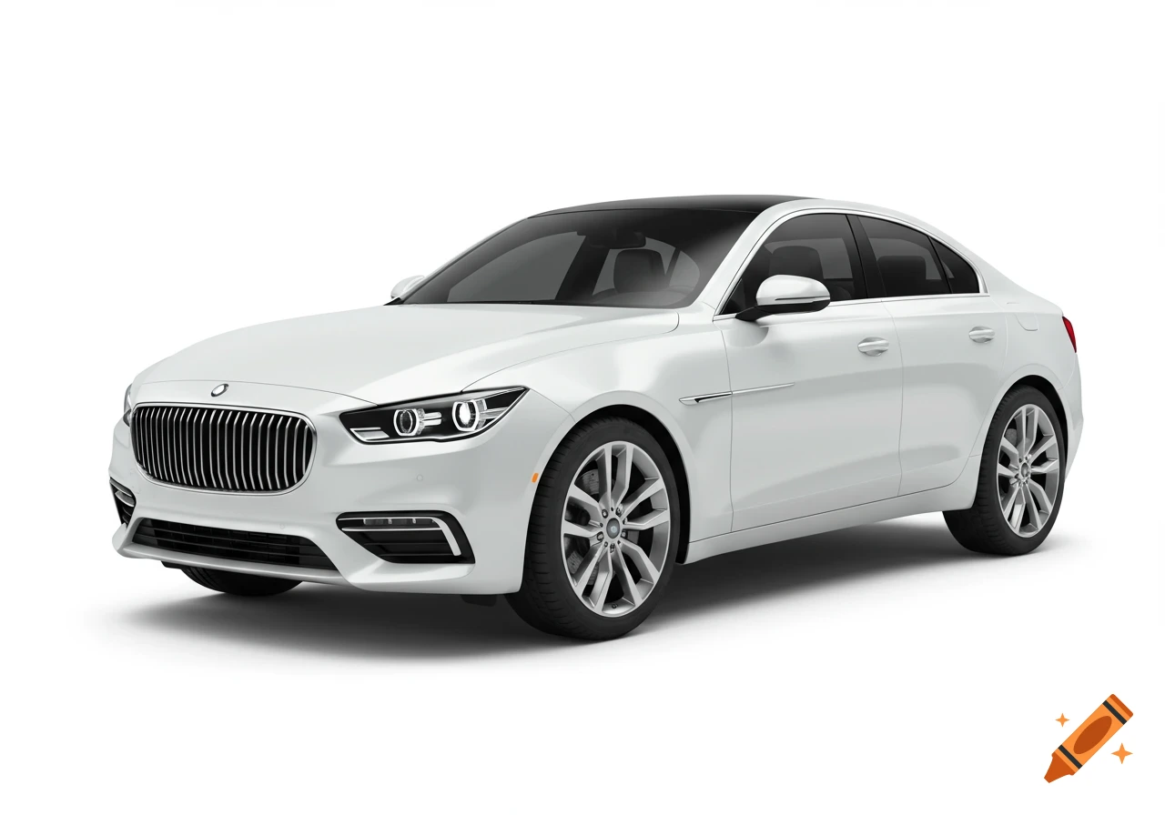 A white modern sedan with a black roof, viewed from the front-left on a white background.