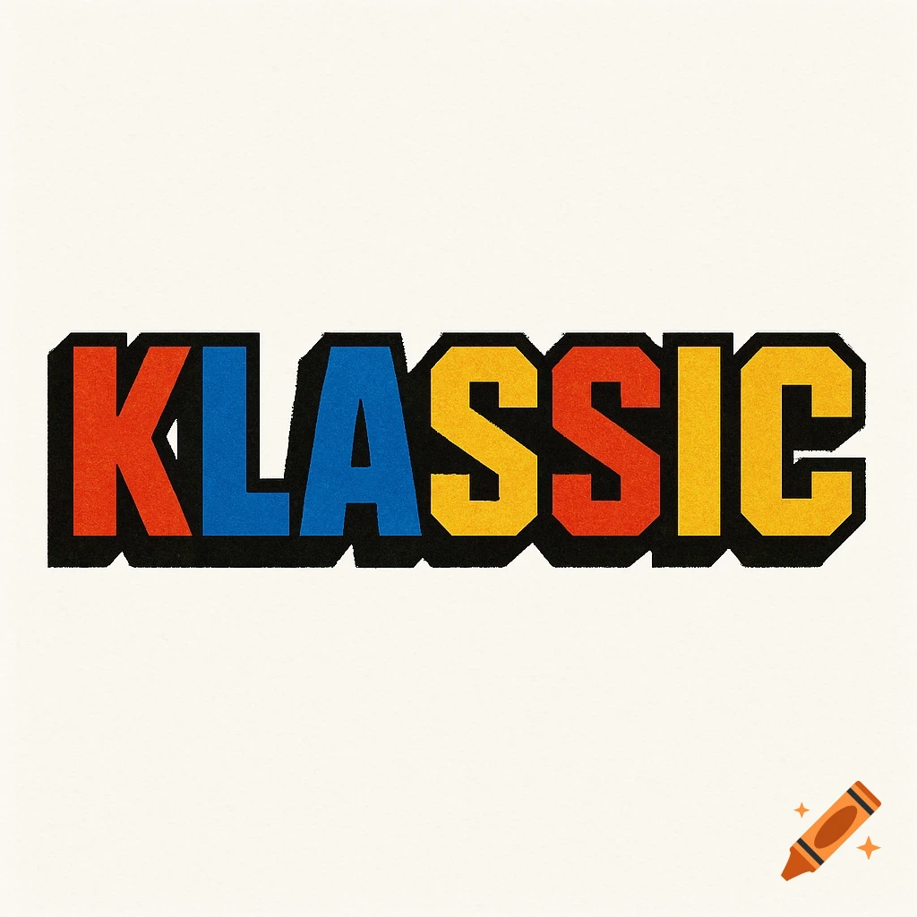 Colorful blocky logo for "KLASSIC" with a retro, pixelated 3D effect reminiscent of old Roblox graphics.