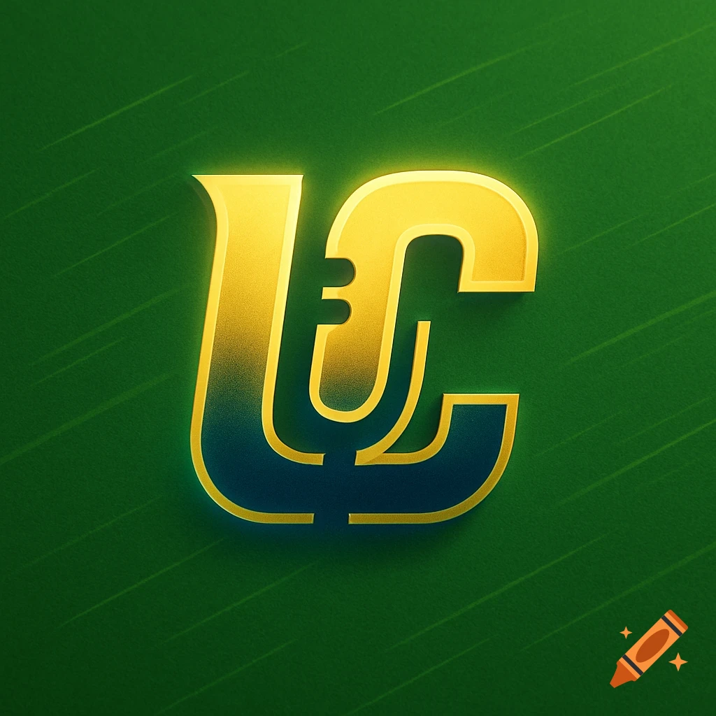 Stylized golden and blue lettermark logo featuring intertwined letters U and C on a dark green background.