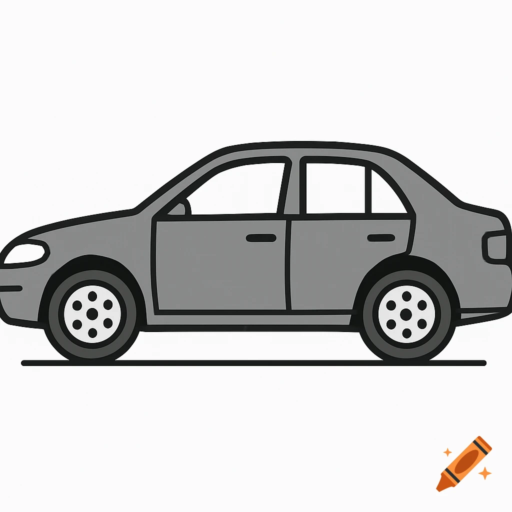 A simple gray four-door sedan in a clean, side-profile clipart style, on a white background.