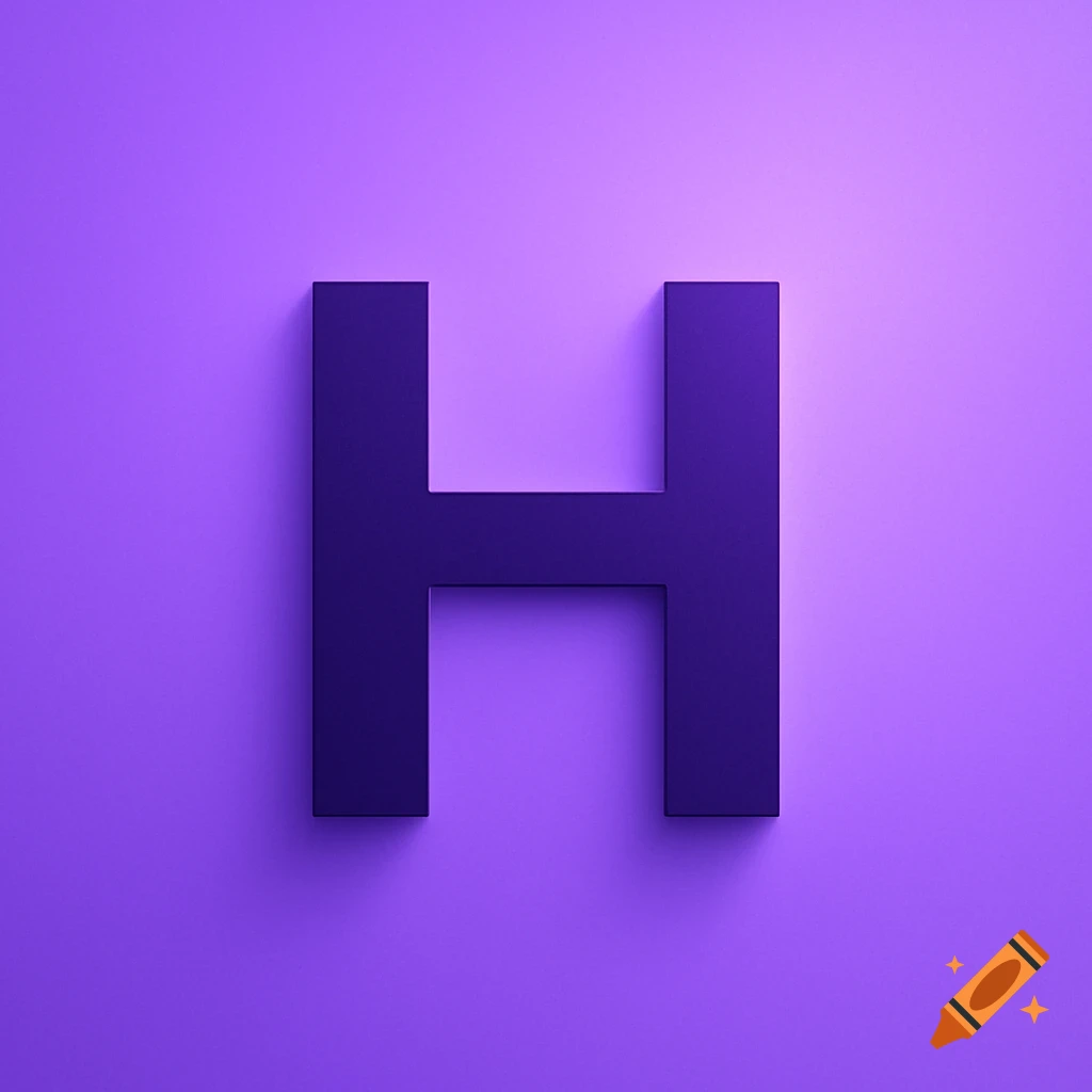 A bold dark purple letter H casting subtle shadows on a lighter purple background.