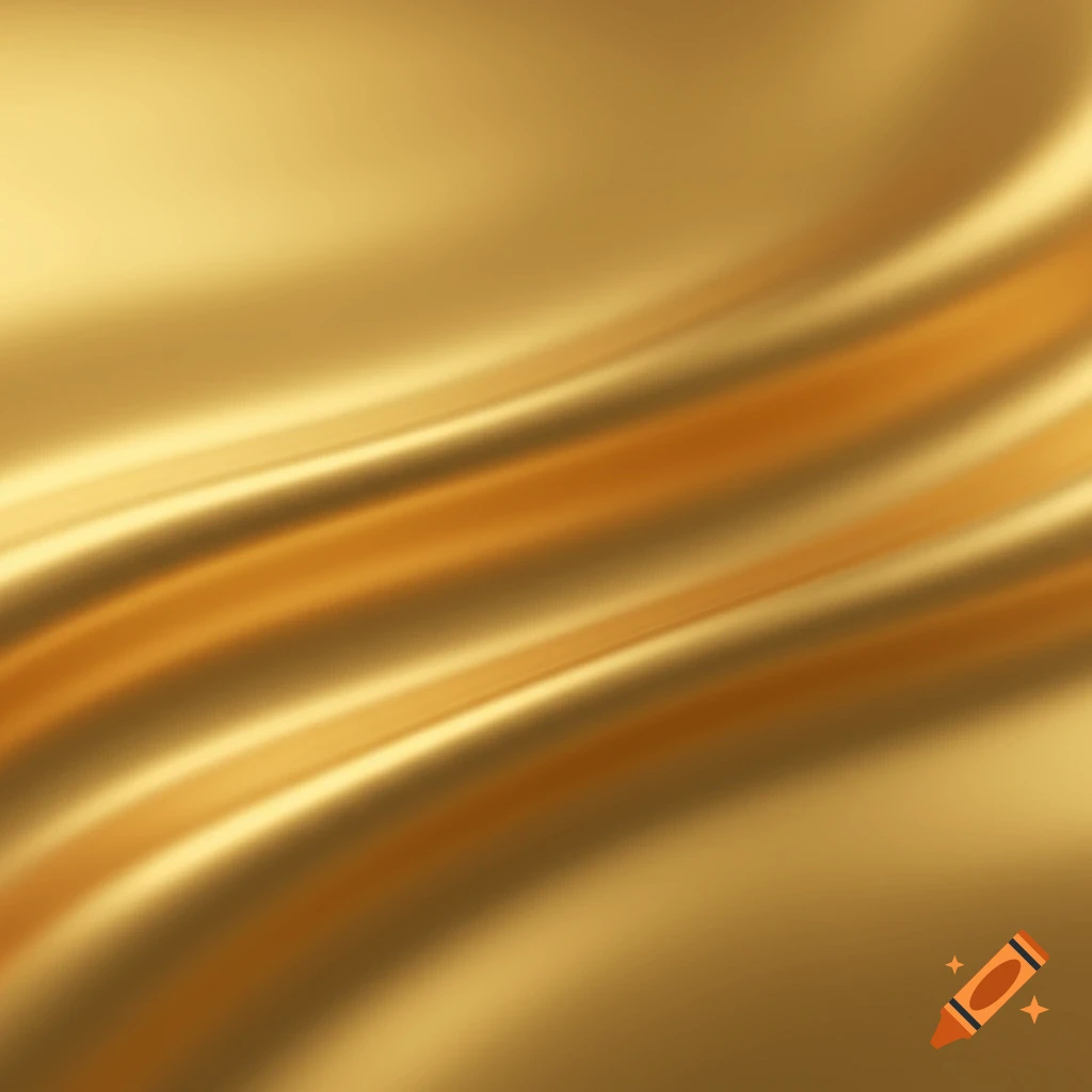 A shimmering, wavy gold foil background with smooth, reflective curves.