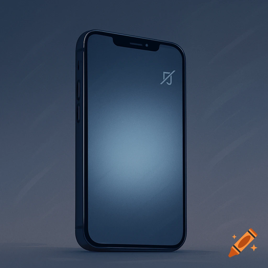 A dark blue smartphone stands upright, displaying a white silent mode symbol on its glowing screen against a dark, minimalist background.