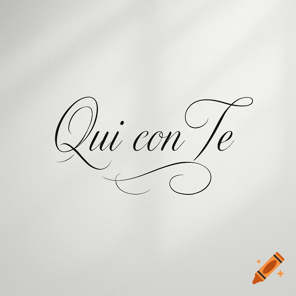 Black calligraphic text "Qui con Te" on a white wall with soft shadows.