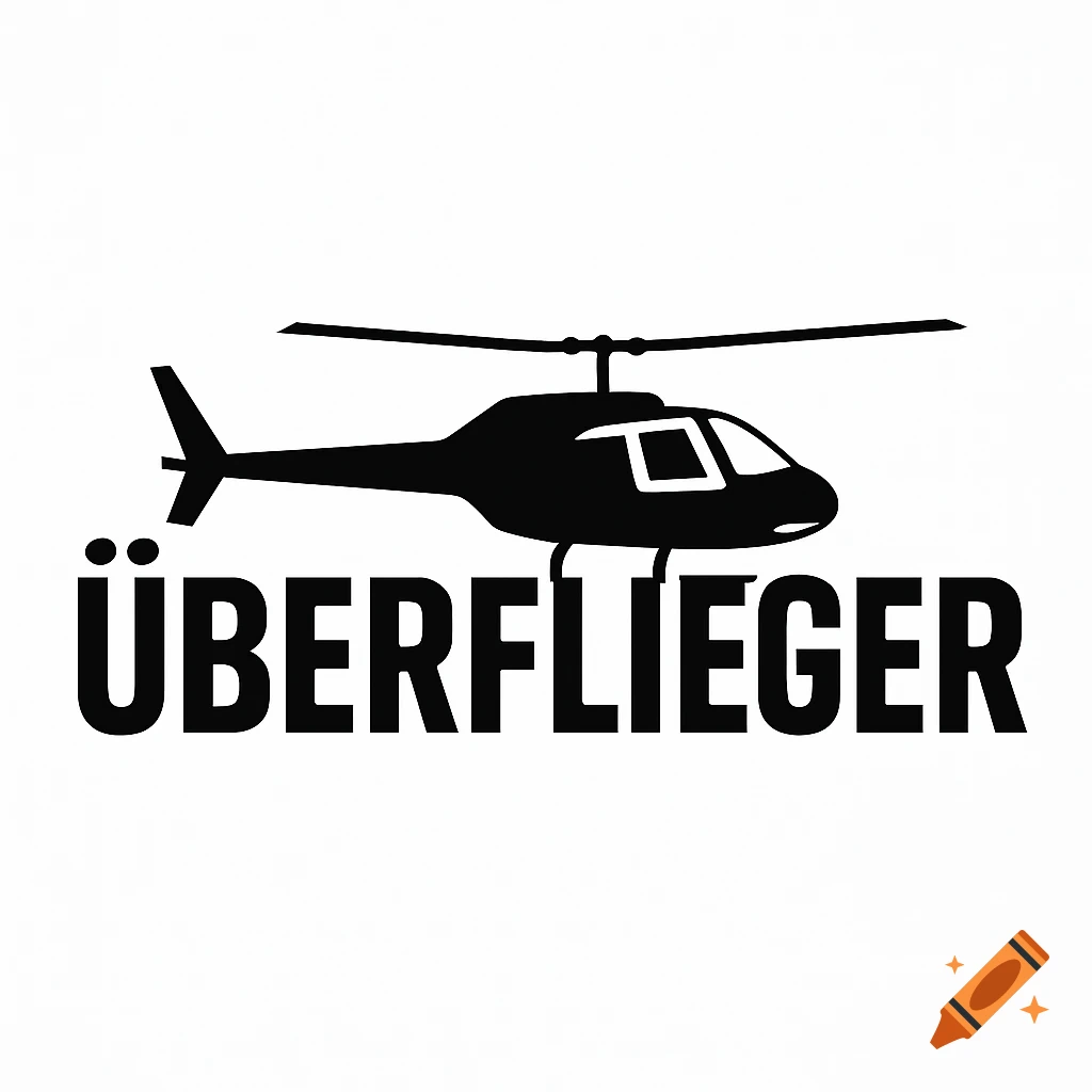 Minimalist black and white logo featuring a helicopter integrated with the bold text "ÜBERFLIEGER".