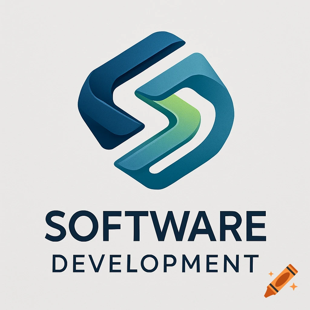 A modern abstract logo for software development, with intertwined blue and green shapes resembling an 'S' or infinity symbol, and 'SOFTWARE DEVELOPMENT' text below.