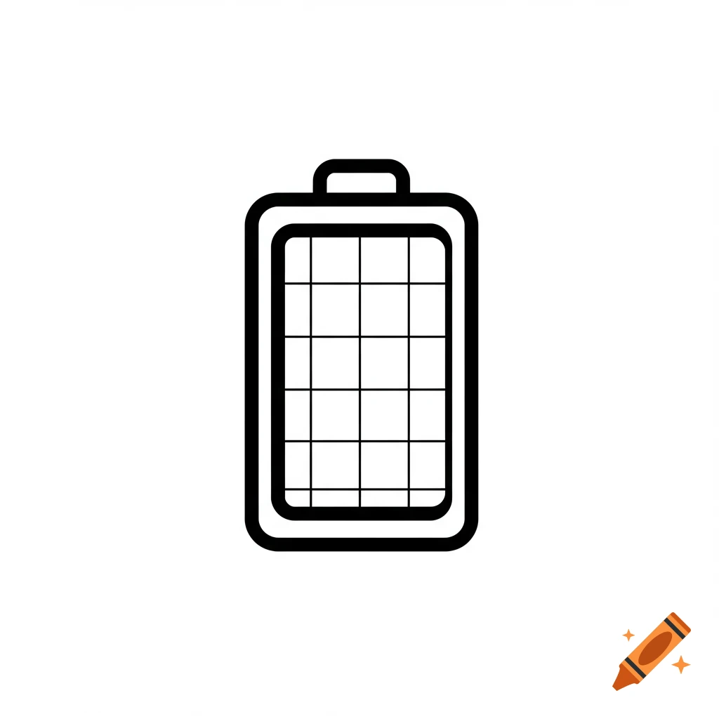 A black and white outline of a battery icon with a grid inside.