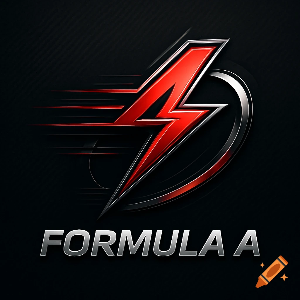 A sleek red and silver 'Formula A' racing logo featuring a stylized lightning bolt on a dark background.