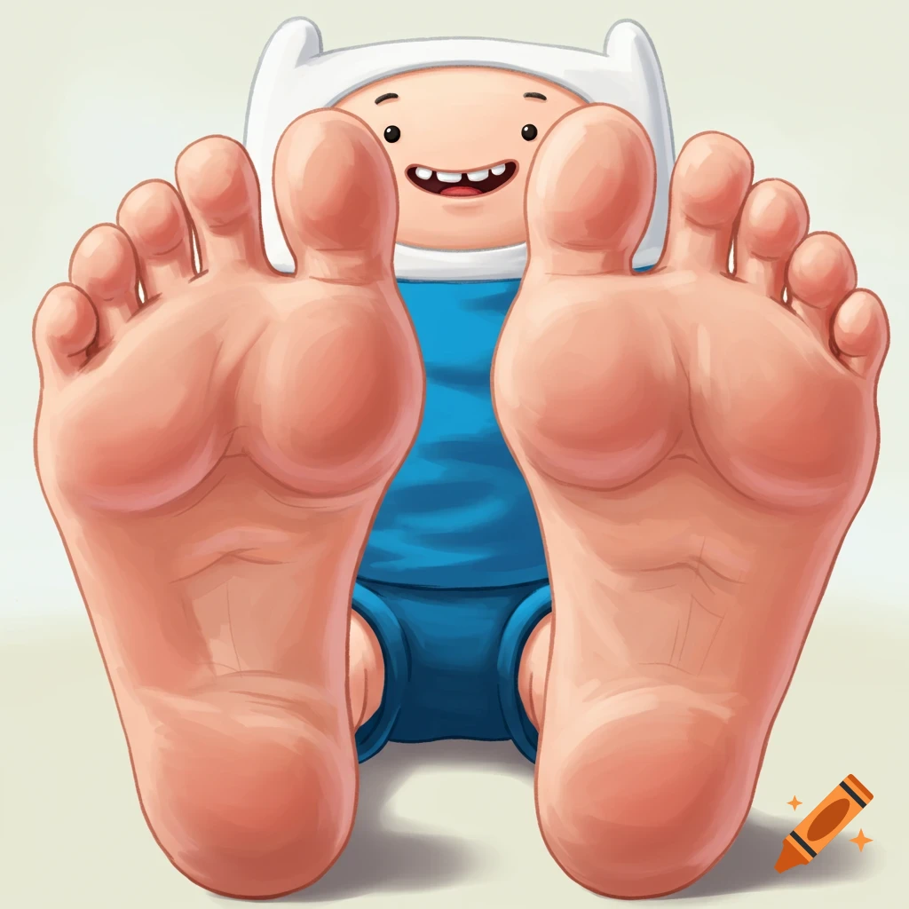 A close-up illustration of Finn the Human from Adventure Time, showing the soles of his large bare feet.