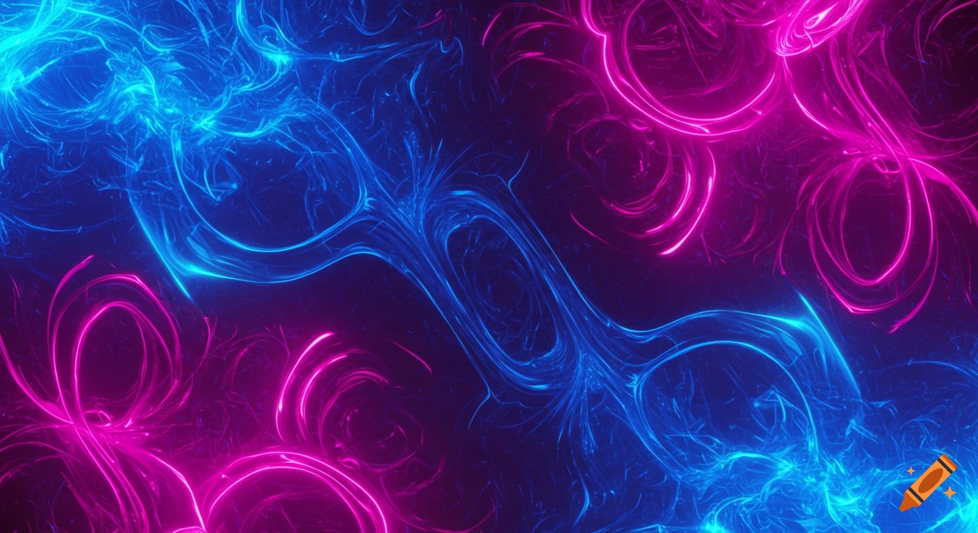 Abstract background with glowing blue and pink neon lines forming intricate patterns.