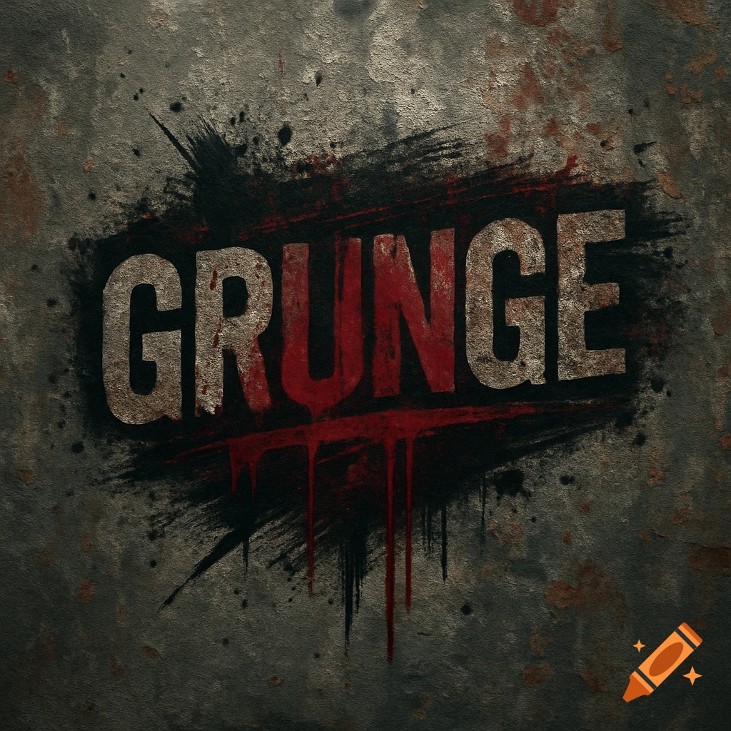Distressed grunge logo featuring the word GRUNGE in red and gray text with paint splatters on a dark, textured background.