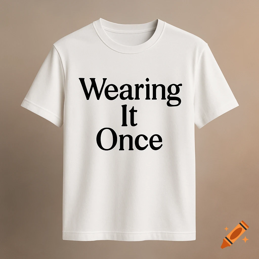 A white t-shirt with the slogan 'Wearing It Once' printed in black text on the front.