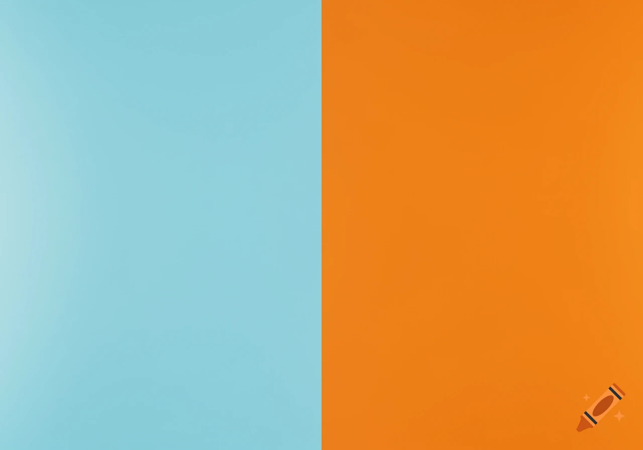 A background split vertically down the middle, with light blue on the left and bright orange on the right.