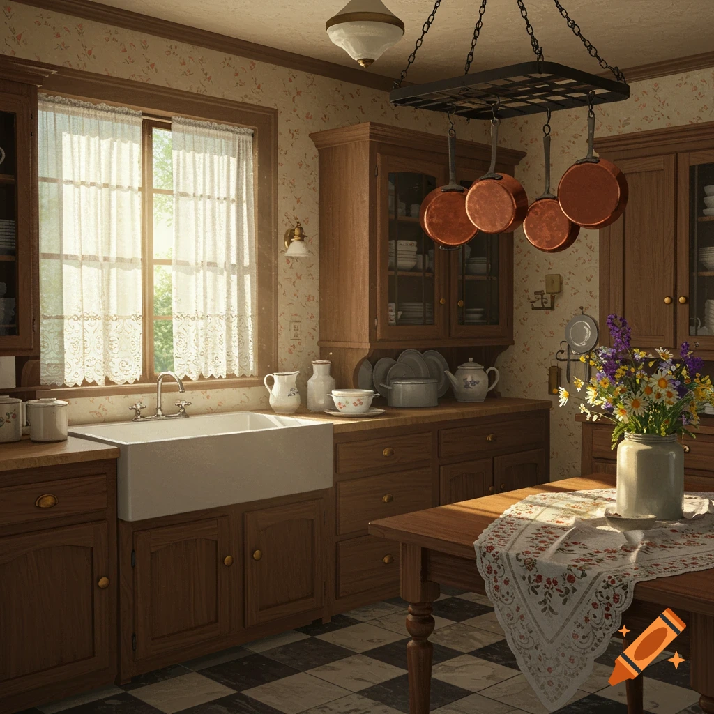 Victorian Style Kitchen in a House created on Craiyon, image size:1024x1024