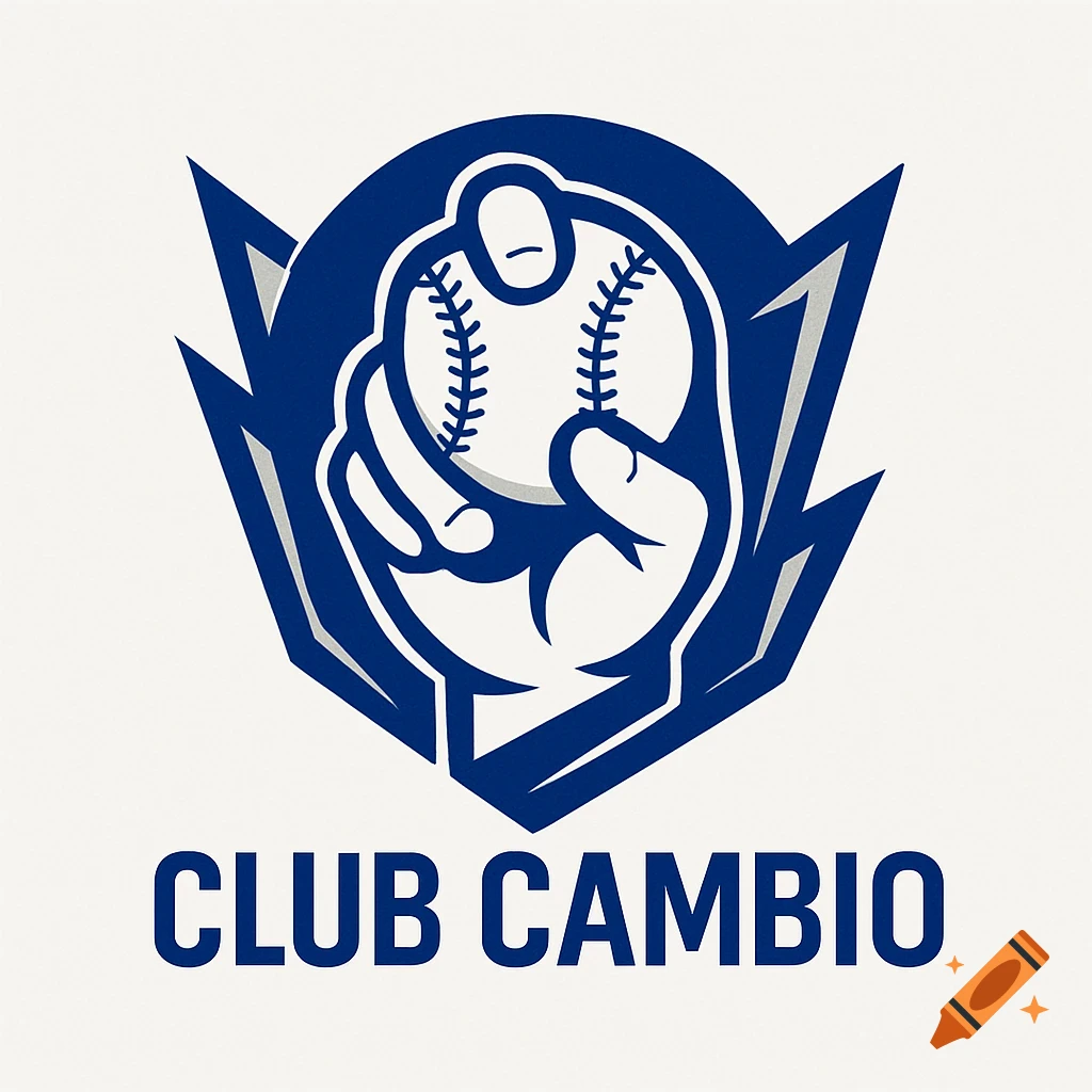 A blue and white baseball logo showing a stylized hand holding a baseball, with 'CLUB CAMBIO' text below.