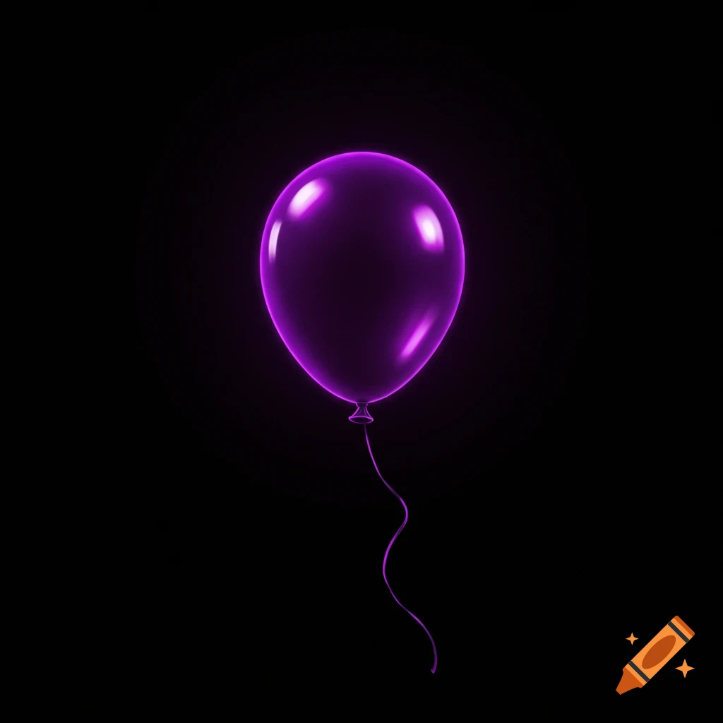 A vibrant, glowing purple balloon floats in a dark, empty space.
