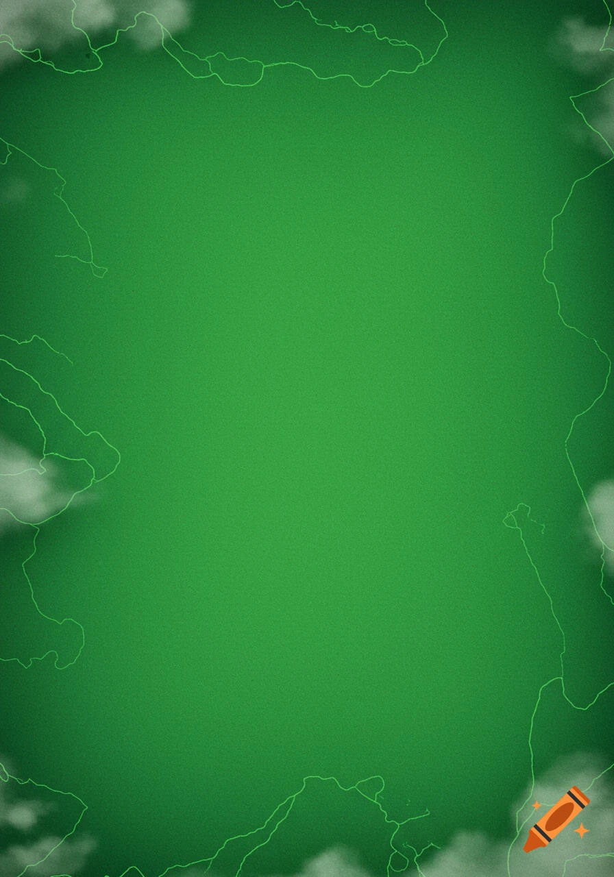 A blank, grainy green background with faint, squiggly light green outlines and soft white clouds around the edges.