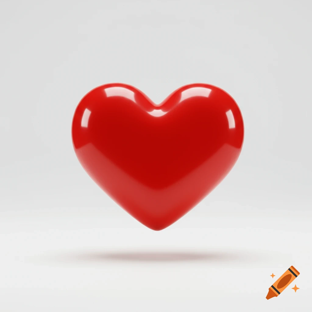 A glossy red heart floats on a clean white background.