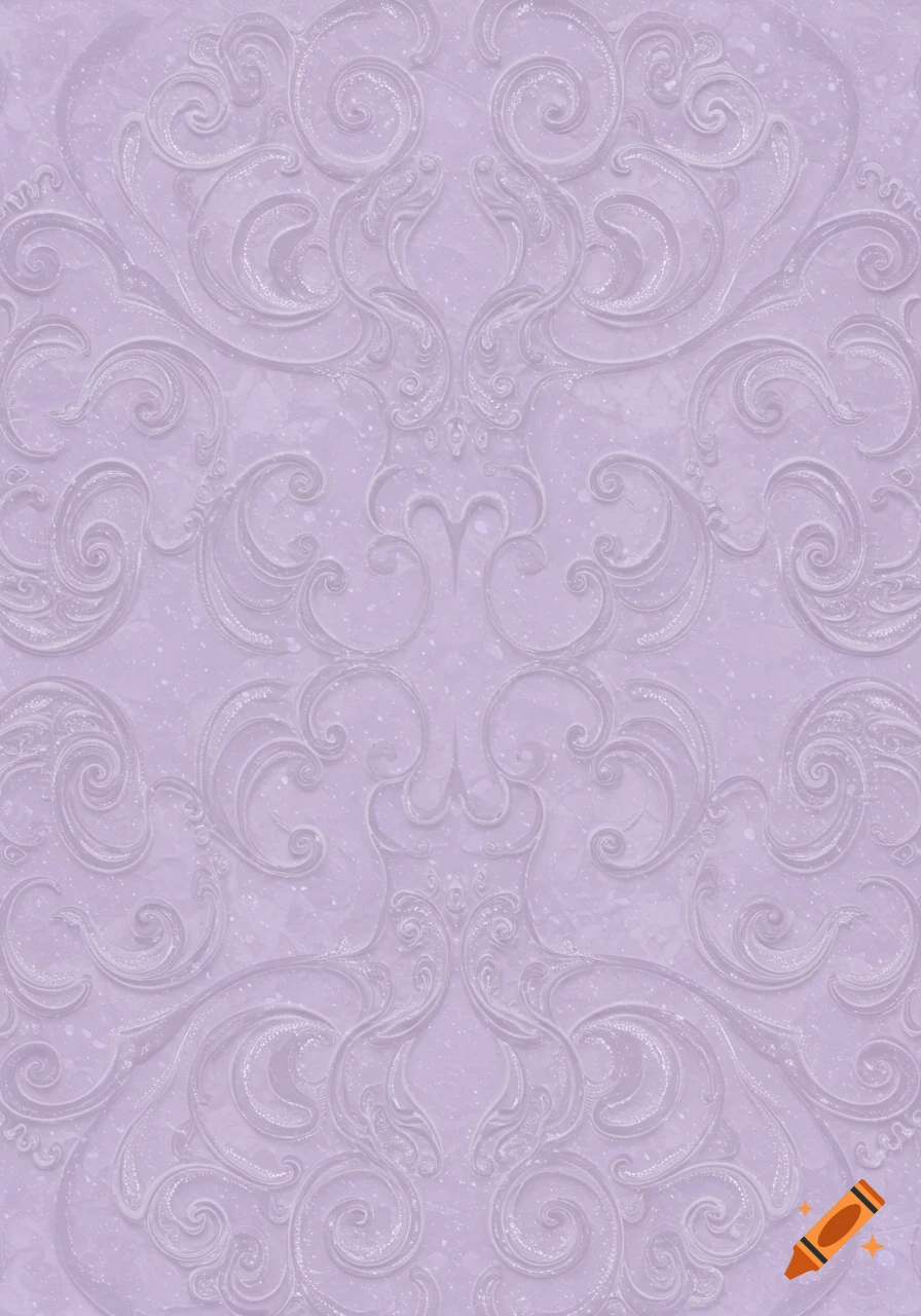 Light purple seamless wallpaper with intricate embossed baroque-style swirling patterns and a subtle speckled texture.