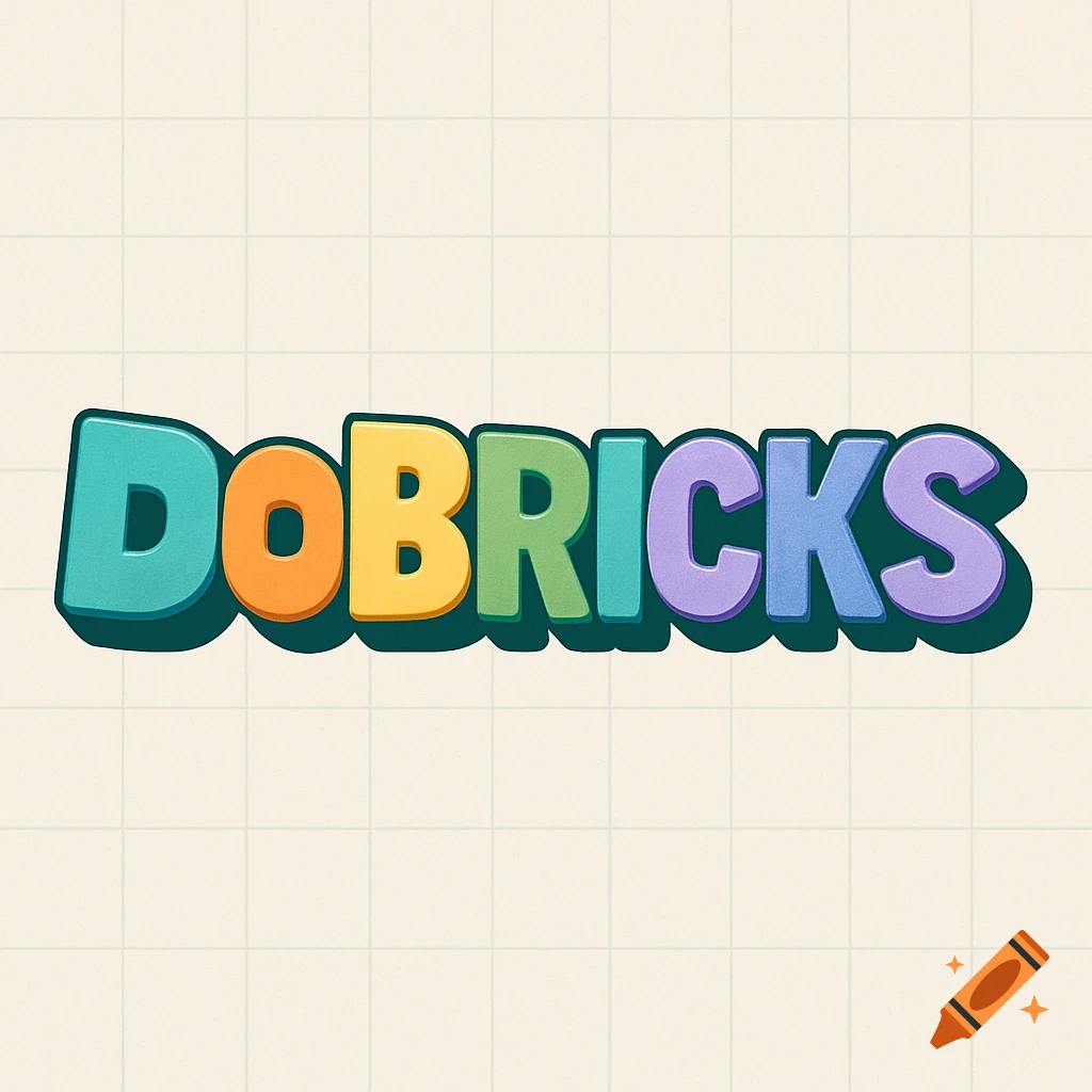 A colorful, bubbly logo for 'DOBRICKS' with each letter a different color, set against a light grid background.