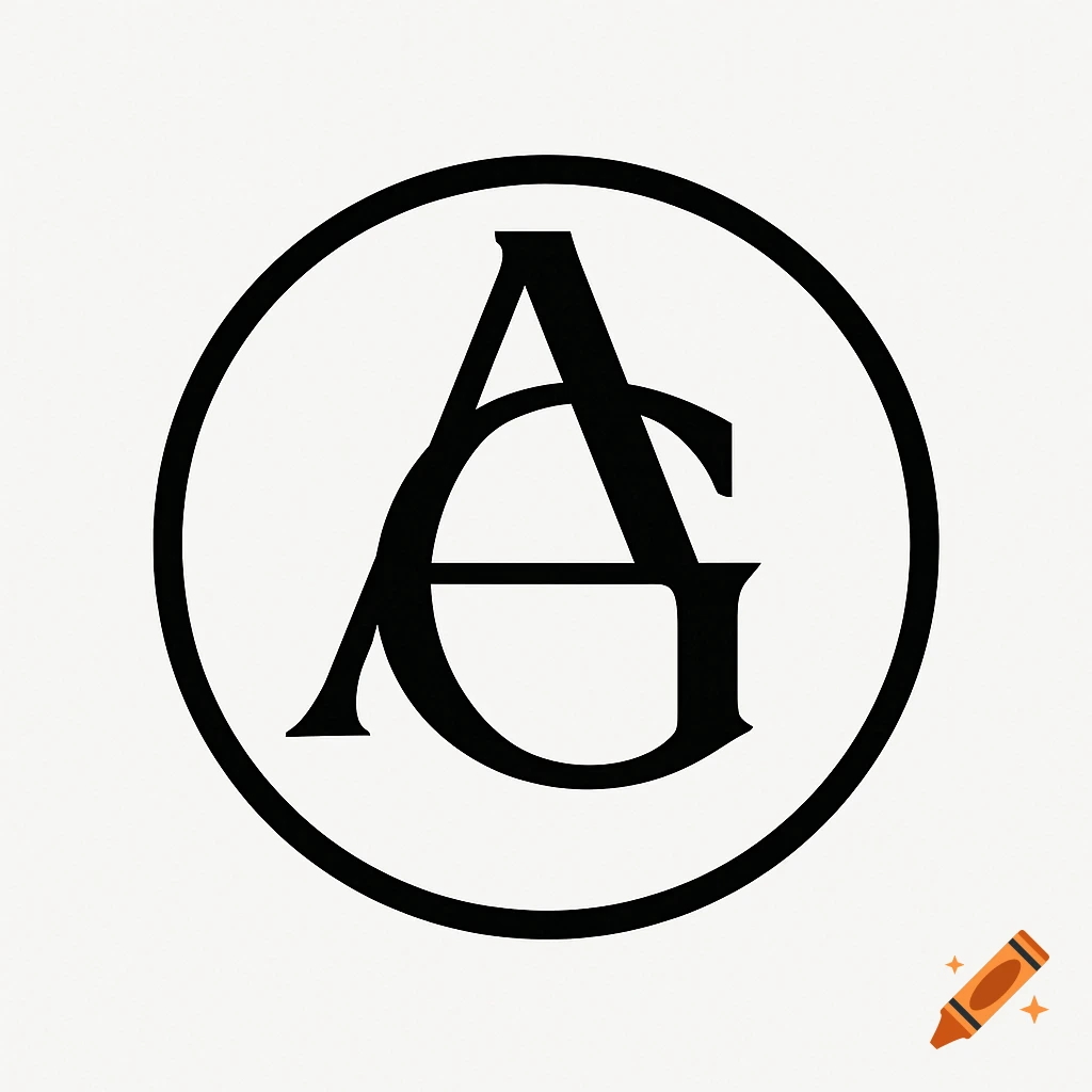 Black logo featuring intertwined capital letters A and G, enclosed within a black circle on a white background.