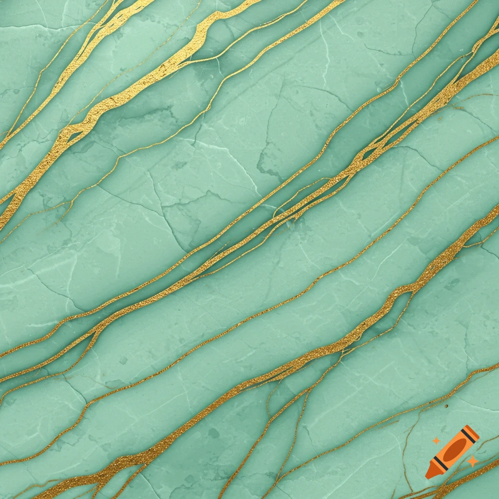 Mint green marble texture with diagonal shimmering golden veins.
