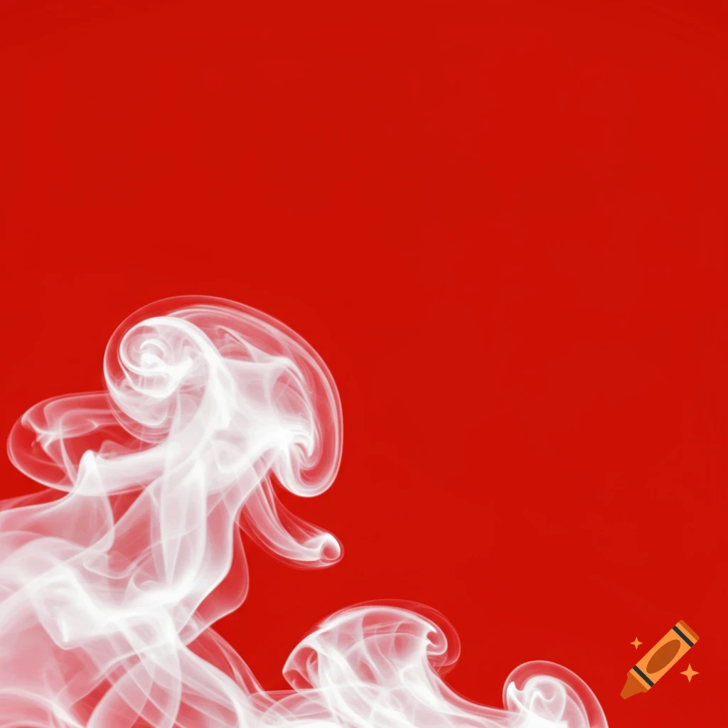 Swirls of white smoke against a vibrant red background.