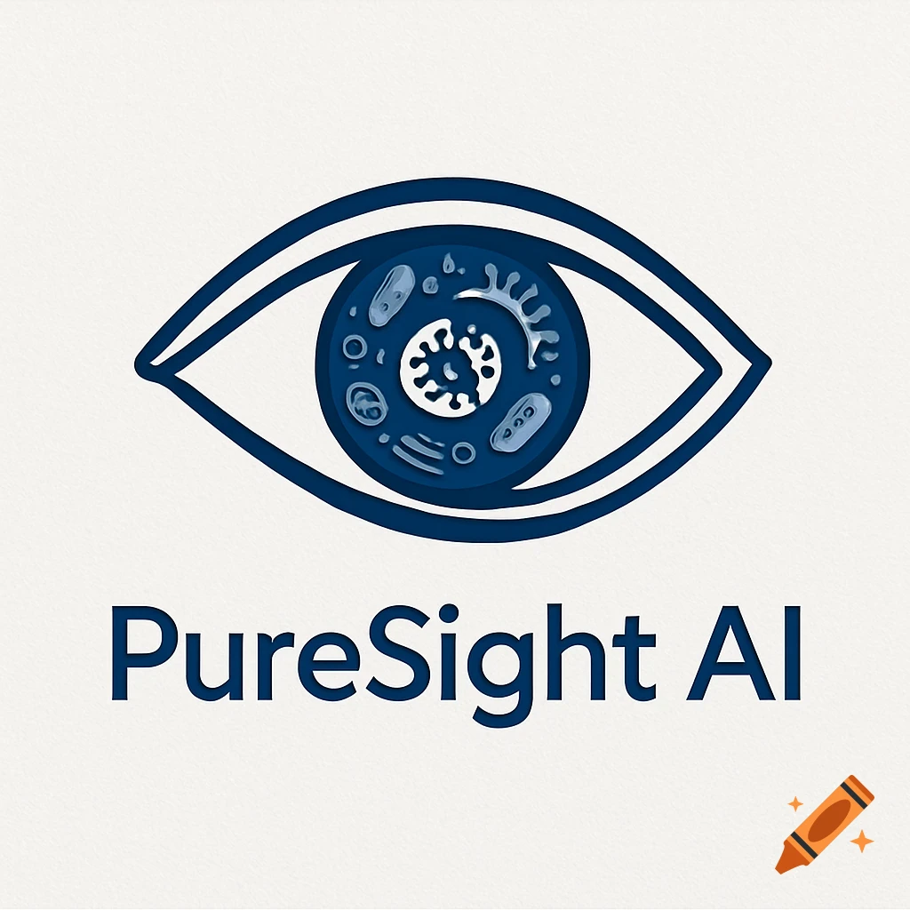 A logo of a stylized blue eye with microbes in the iris, above the text 'PureSight AI' on a white background.