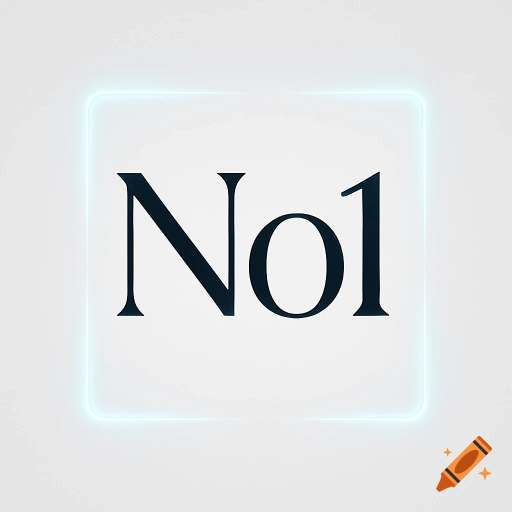 Minimalist logo with 'No1' in dark text within a white square with a glowing light blue border on a light gray background.