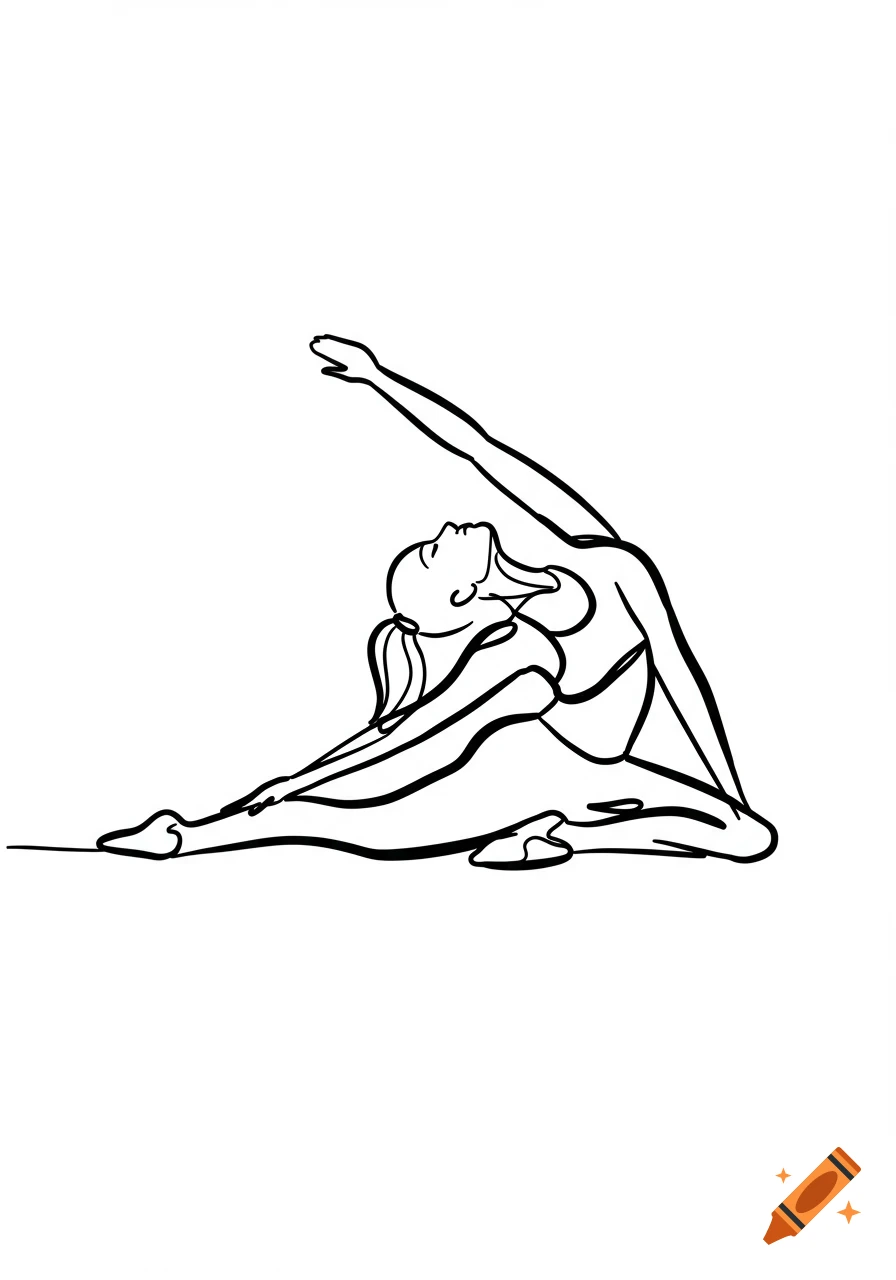 A simple black outline drawing of a person performing a pigeon yoga pose.