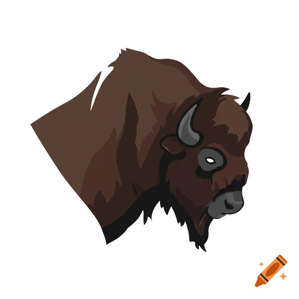 A minimalist, stylized vector art depiction of a brown bison head facing right, with black horns and a gray snout, on a white background.