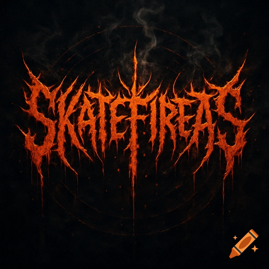 A deathcore logo featuring the word SKATEFIREATS in a jagged, fiery orange and red font with drips on a dark, smoky background.
