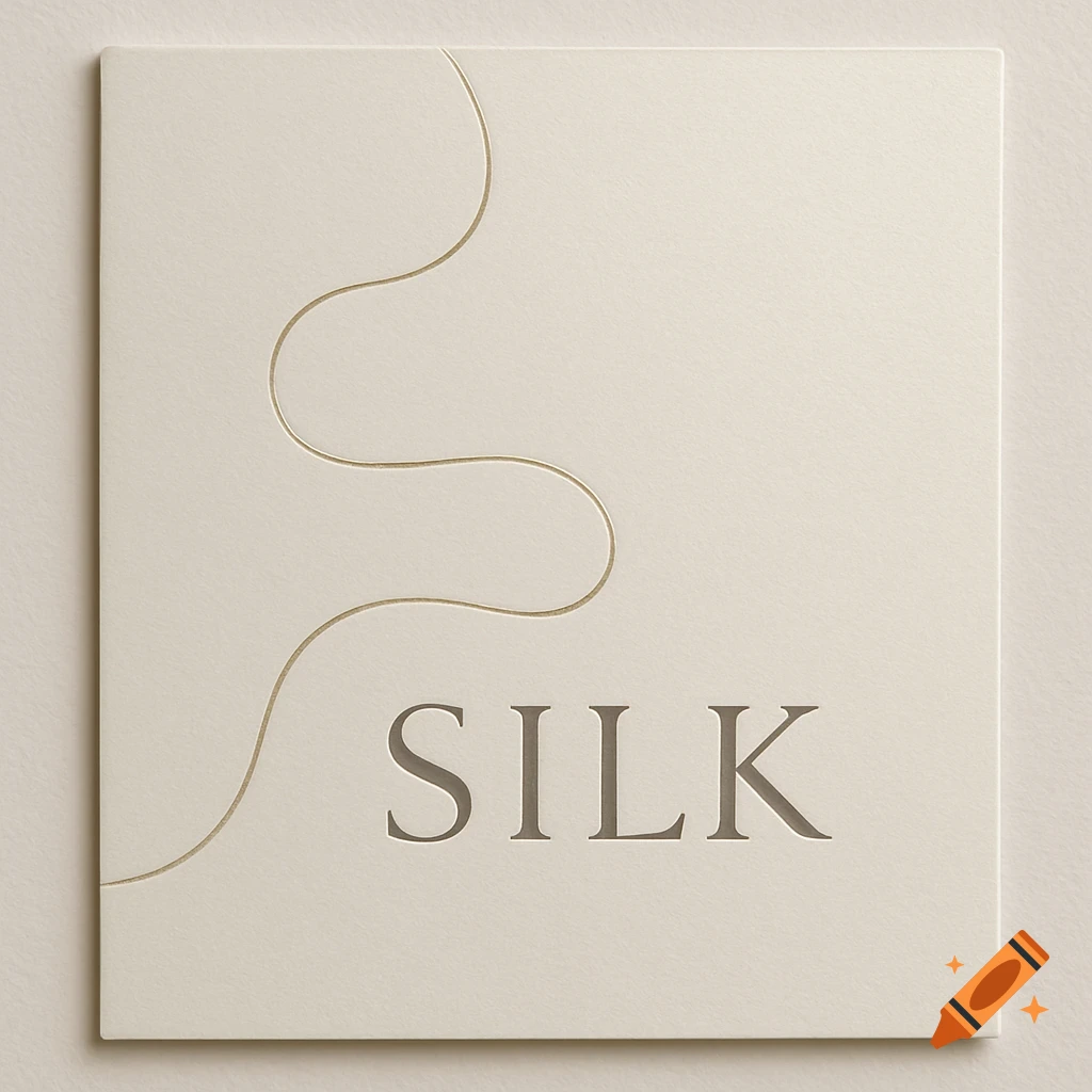 A minimalist cream-colored label with an embossed, elegant 'SILK' text and a delicate wavy line.