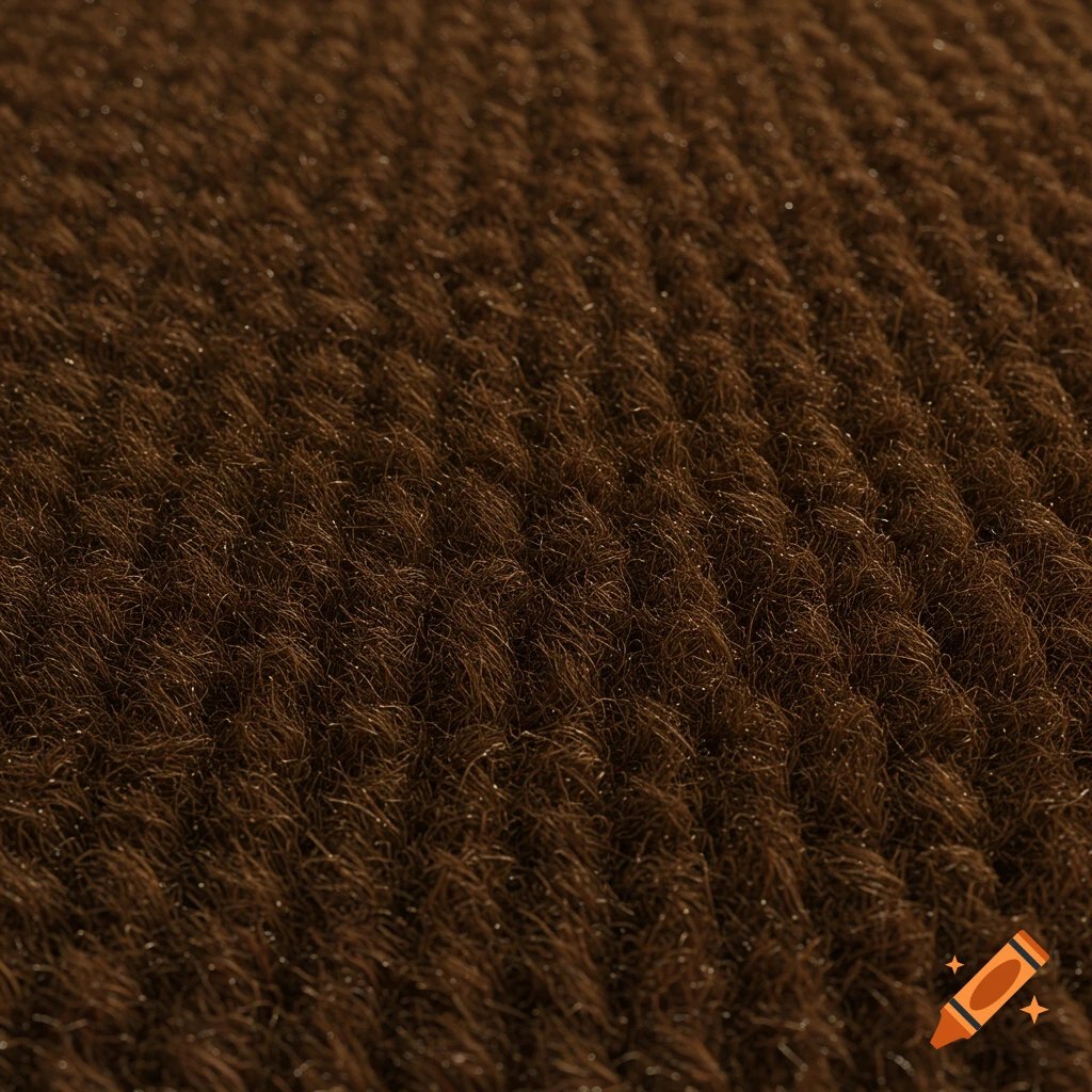 Close-up of a dark brown, shaggy carpet texture, with individual fibers visible and a slight sheen.