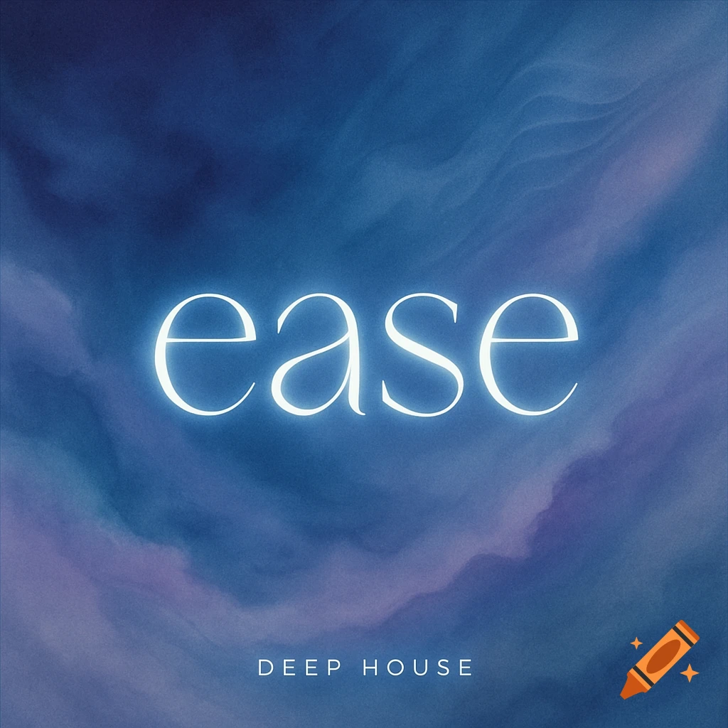 Glowy white text 'ease' and 'DEEP HOUSE' on an abstract blue and purple background, like an album cover.