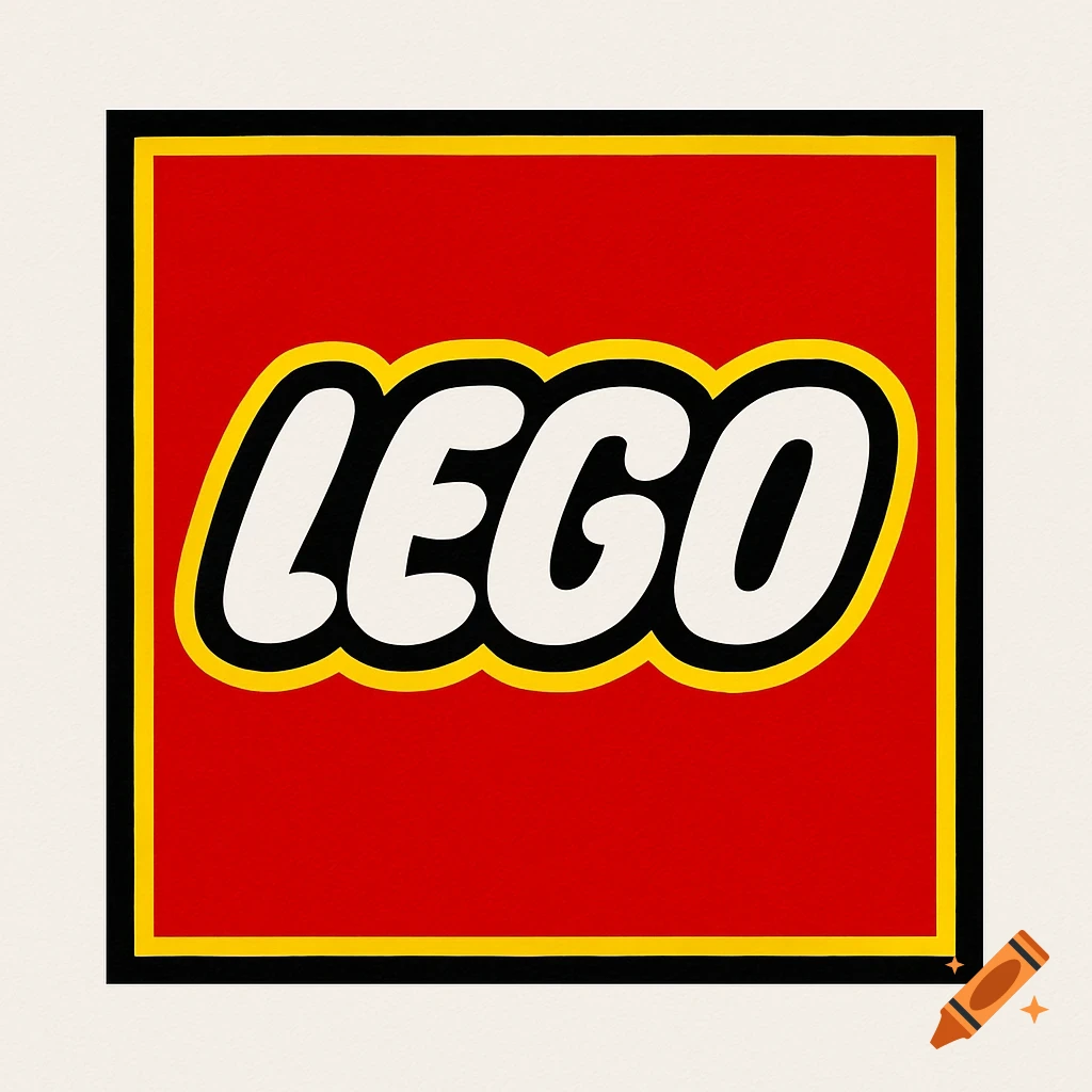 The Lego logo, a white wordmark on a red square with black and yellow borders.
