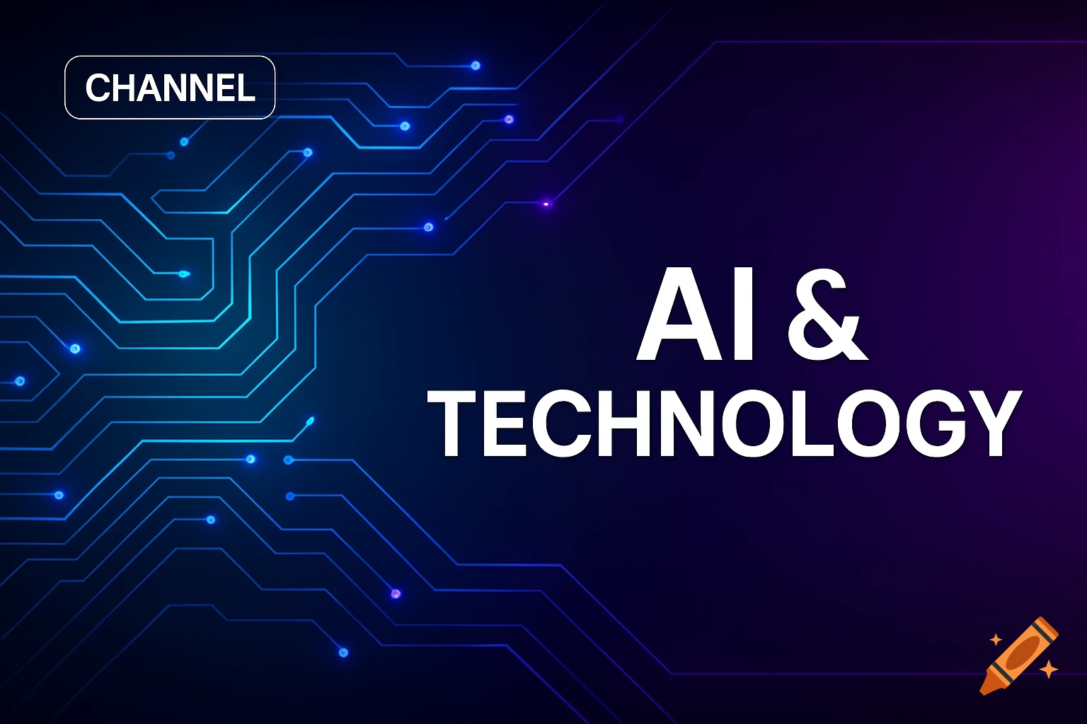 Futuristic blue and purple background with glowing circuit lines. White text 'AI & TECHNOLOGY' on the right, and 'CHANNEL' on the left.
