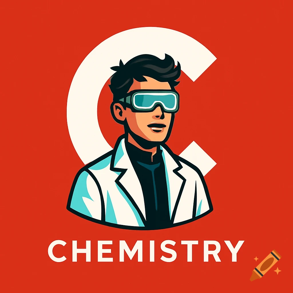 A stylized logo of a young researcher in a lab coat and goggles, with a large white 'C' behind him and the word 'CHEMISTRY' below, all on a red background.