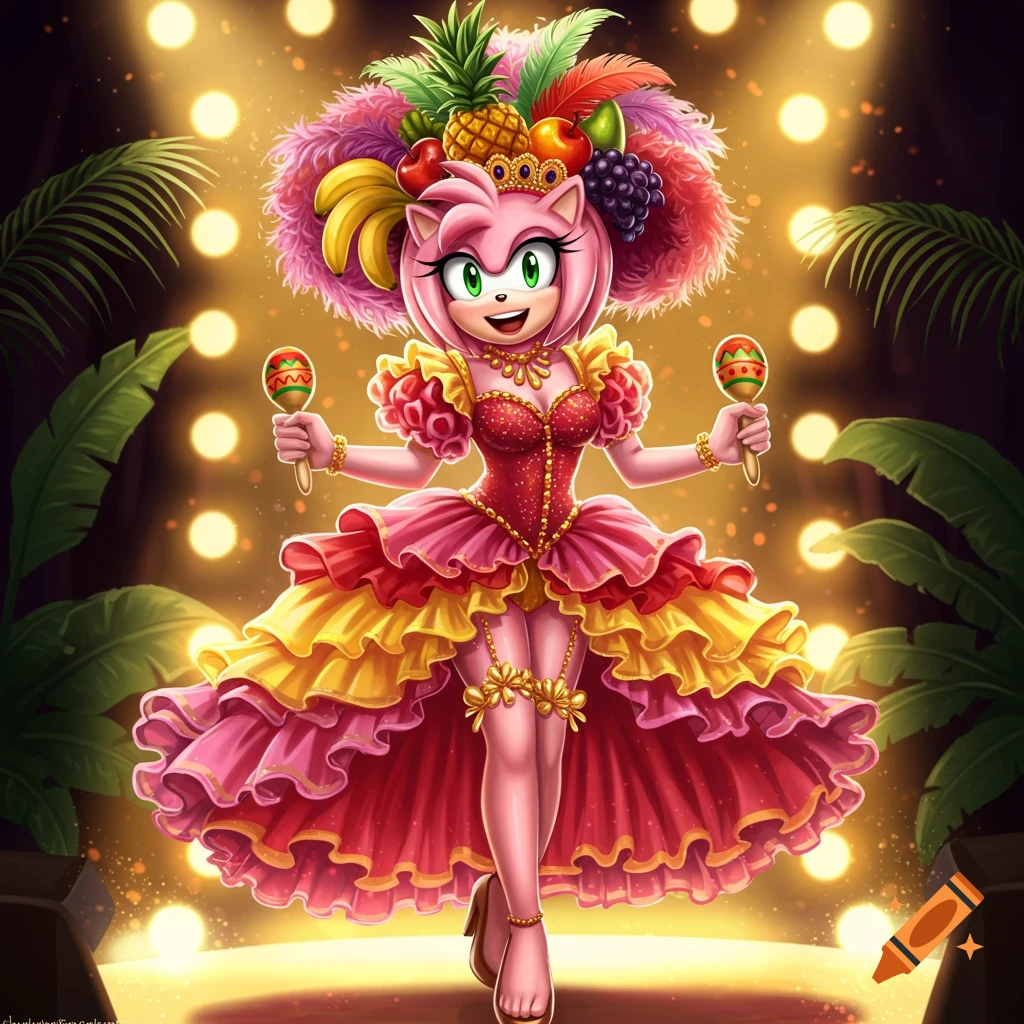 Amy Rose from Sonic the Hedgehog, in a vibrant Carmen Miranda-style ...