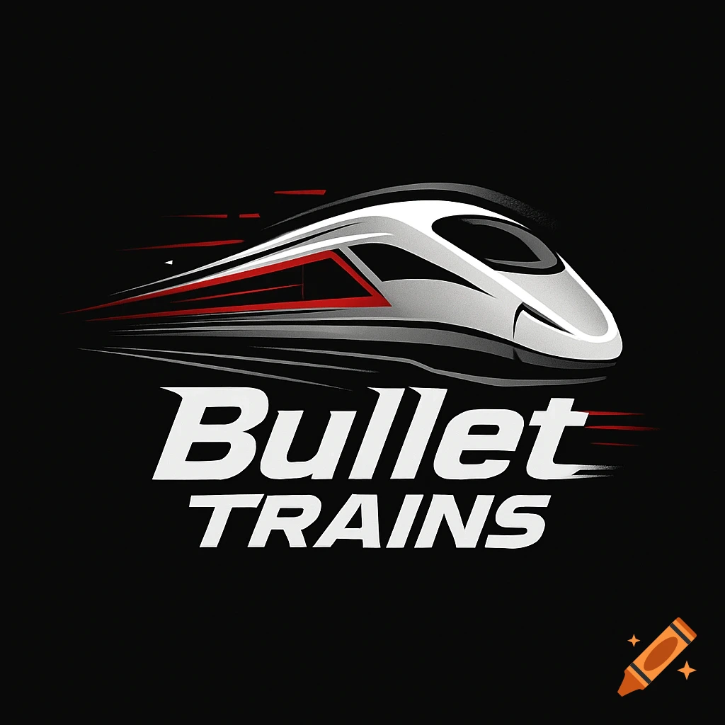 Stylized logo of a silver and red bullet train in motion on a black background, with "Bullet TRAINS" text below.
